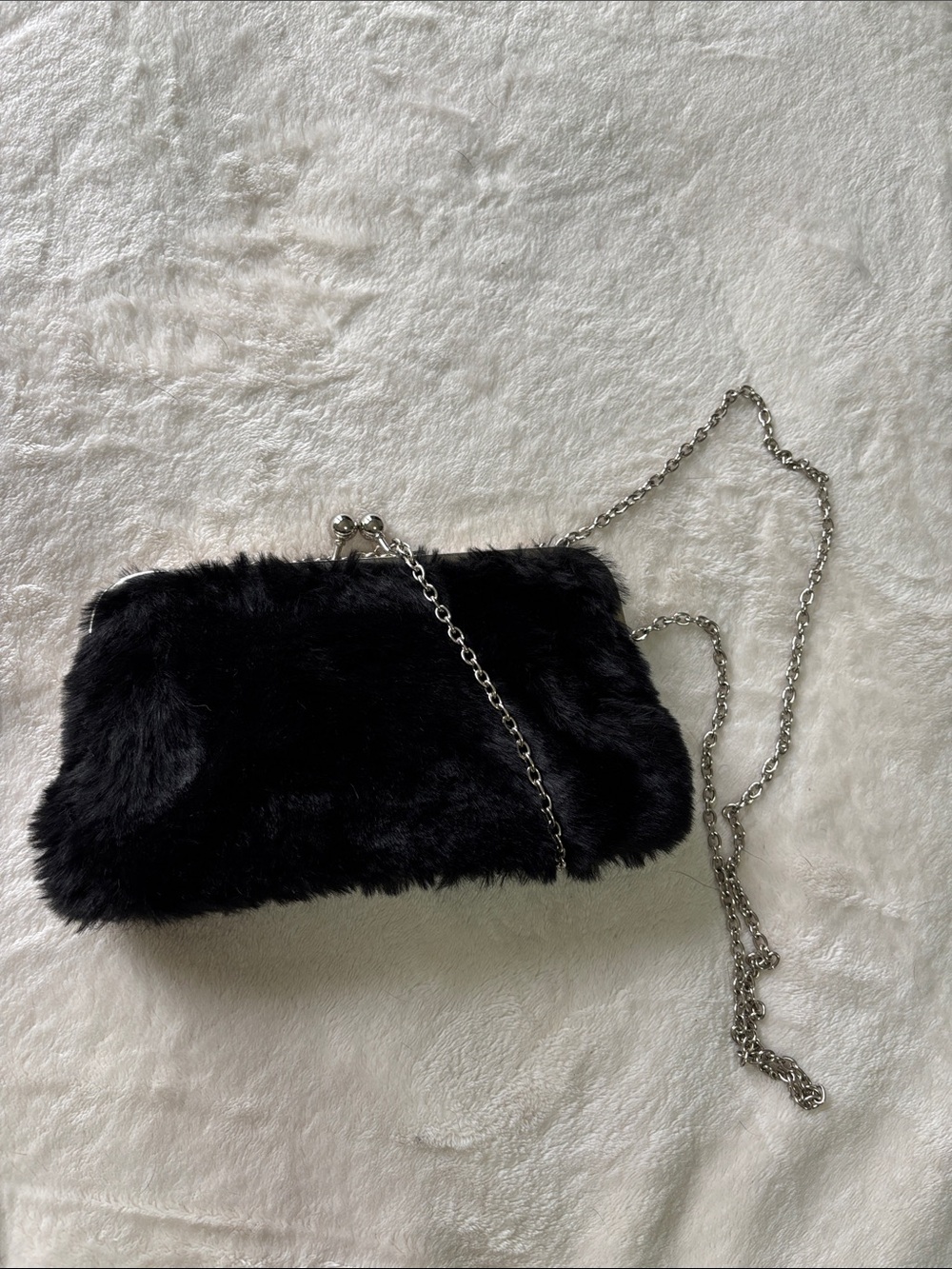 Black Faux Fur Chain Clutch Shoulder Bag